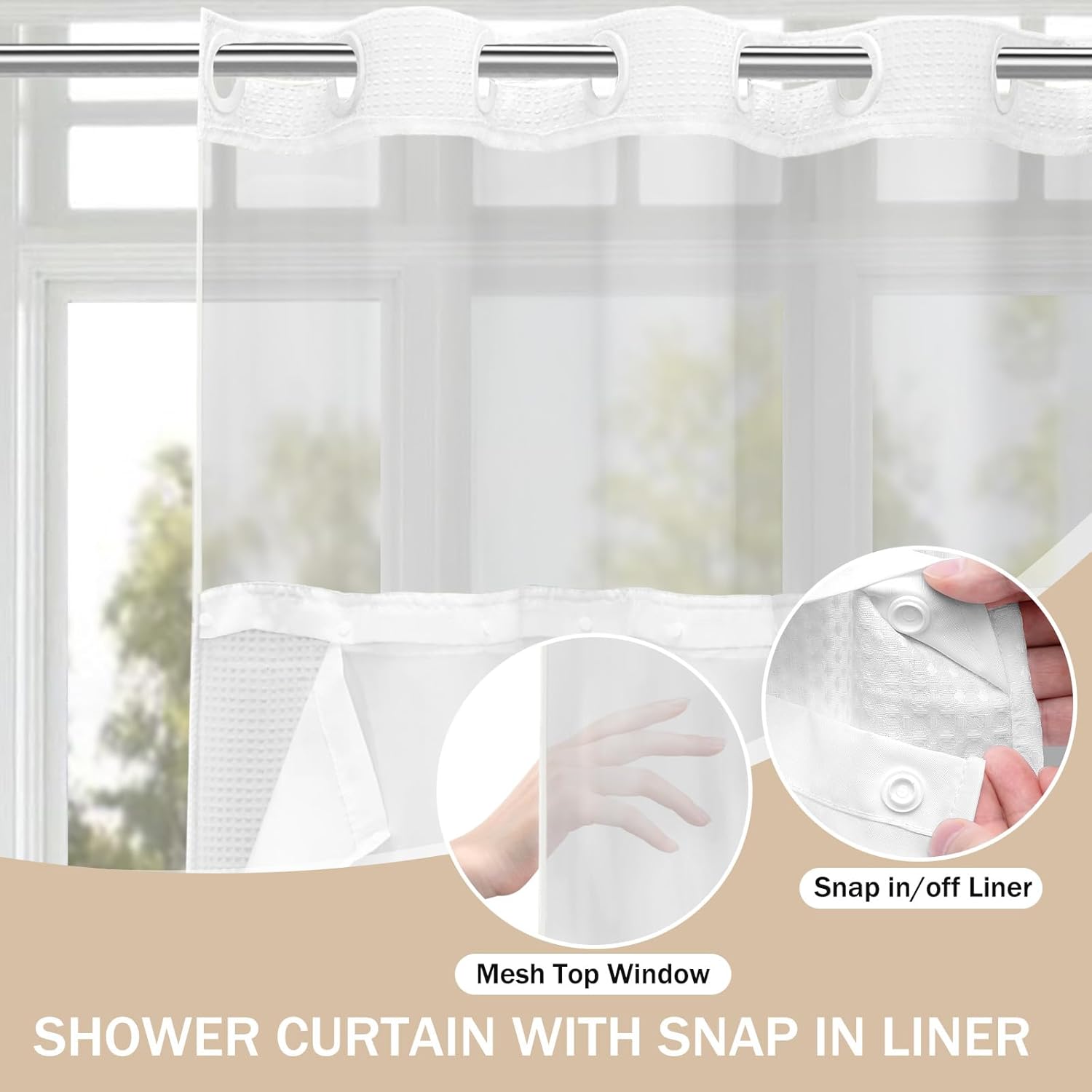 SMTHOM No Hook Shower Curtain Set 75x72