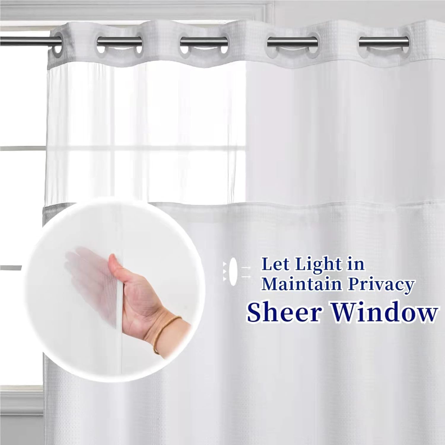 No Hooks Waffle Weave Shower Curtain Set - Hotel Grade Waterproof with Sheer Window