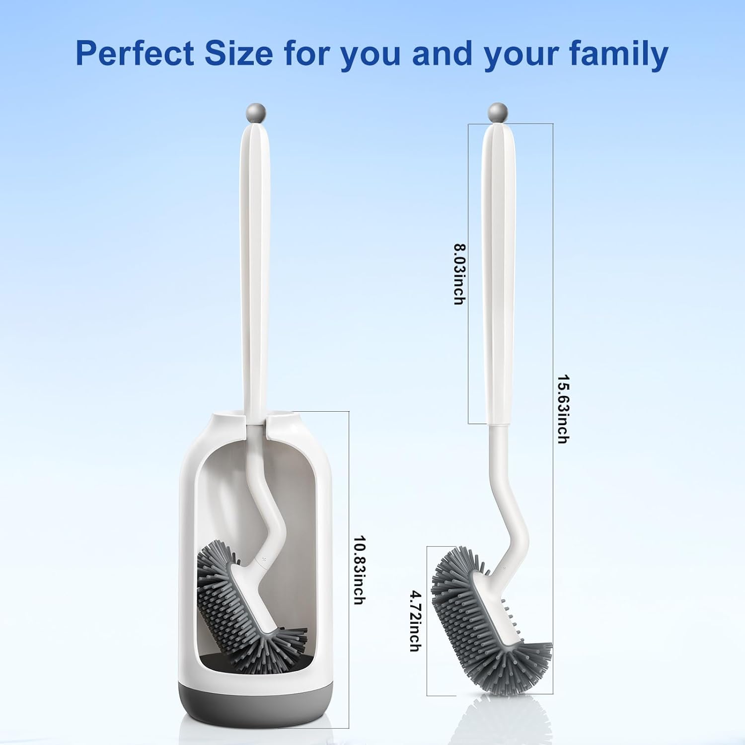 HAMITOR Toilet Brush Holder Set with Silicone Head and Curved Bristles - White