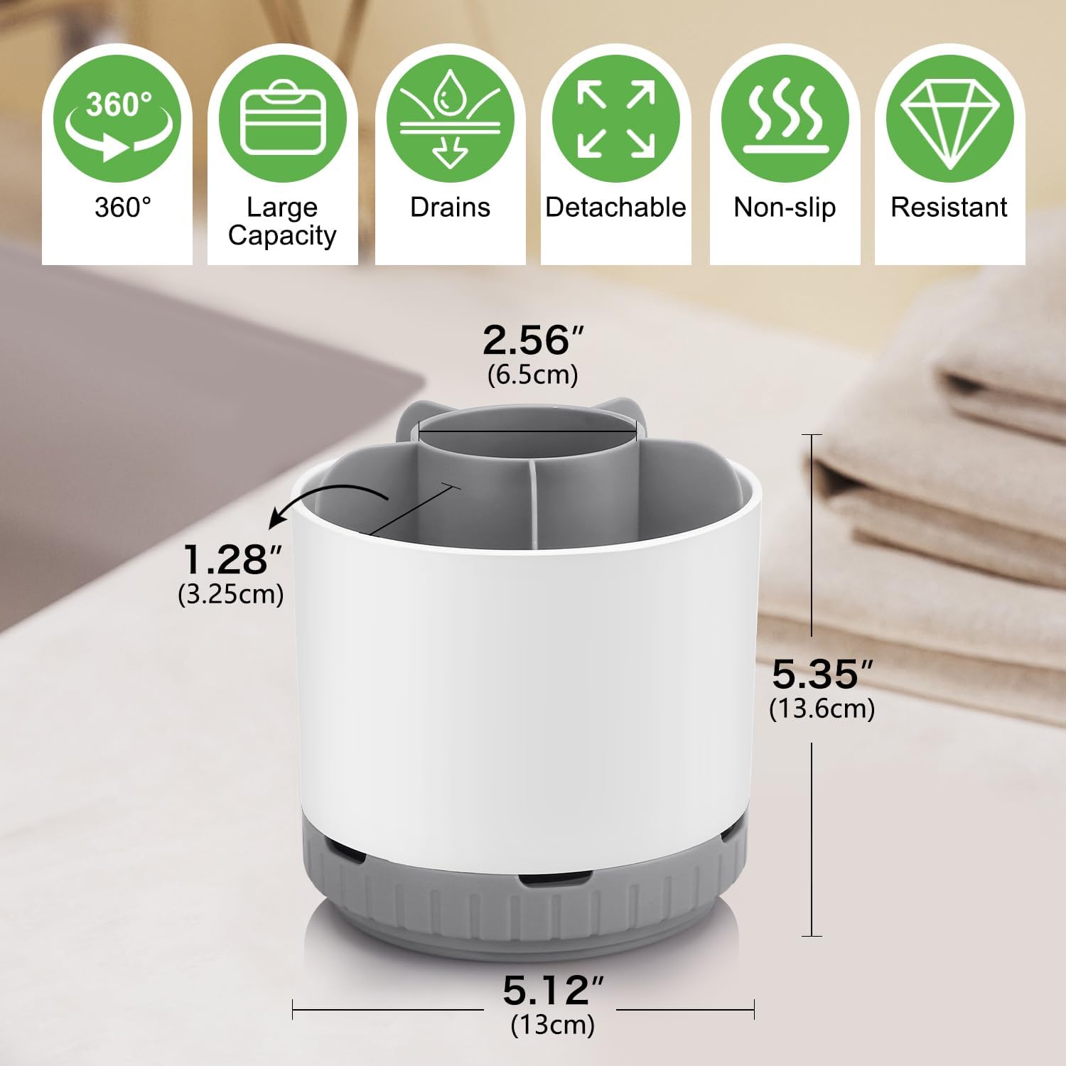 GFWARE 6-Slot Rotating Toothbrush Holder for Bathroom Countertop Storage