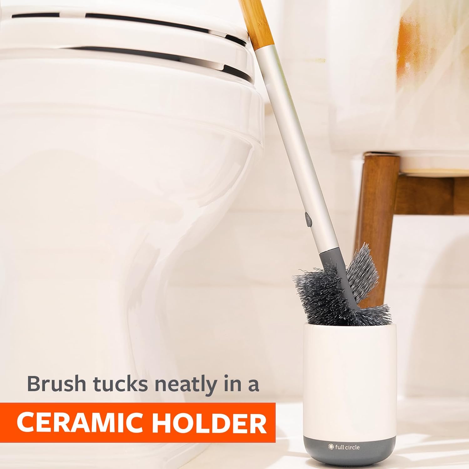 Full Circle Scrub Queen Toilet Brush with Ceramic Holder and Diatomaceous Earth Disk