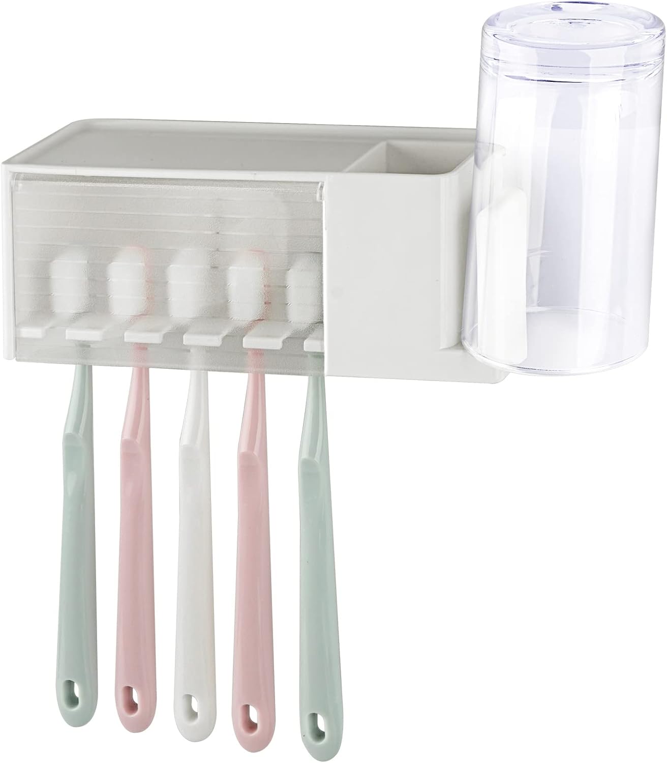 5 Slots Wall Mount Toothbrush Holder with Cover Self Adhesive White 1