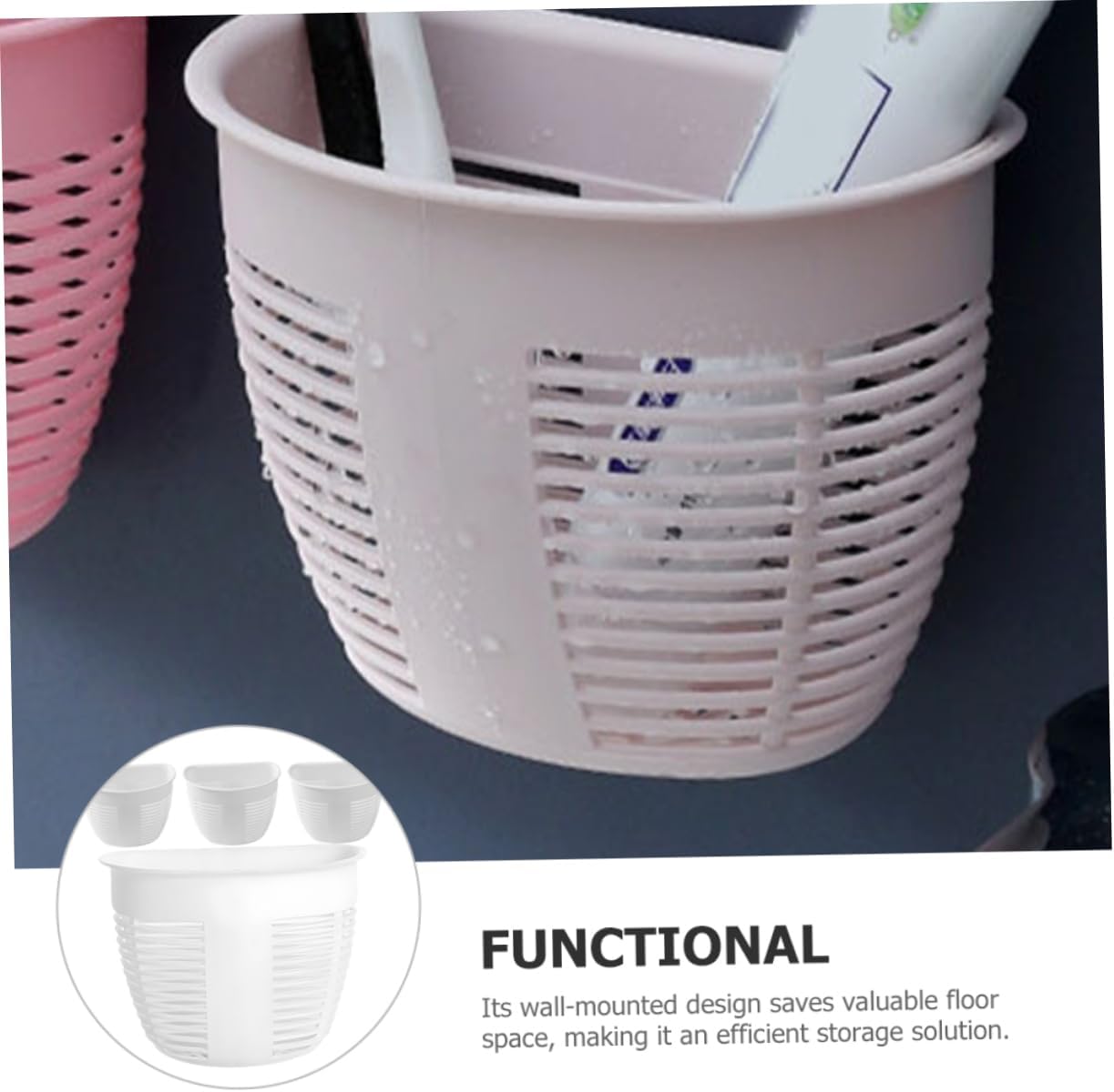 NAMOARLY 4pcs White Wicker Shower Storage Basket Drill-Free Wall Organizer