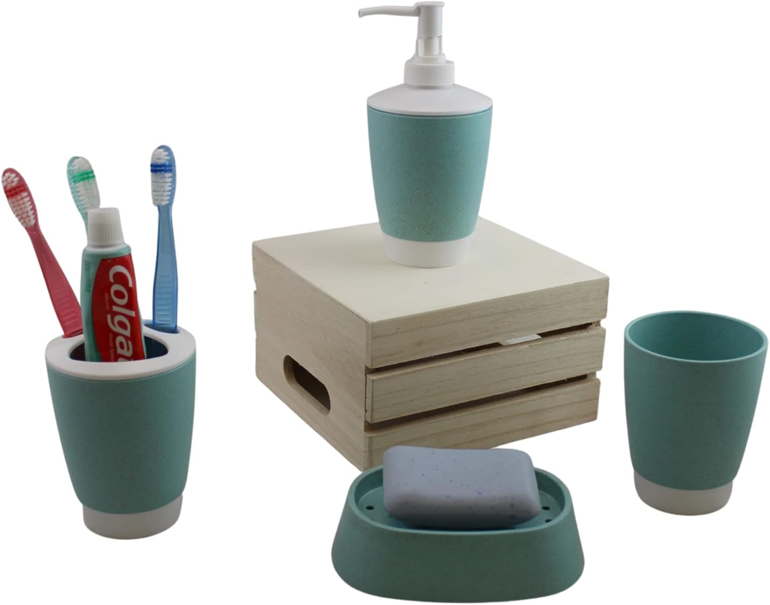 4 Piece Bathroom Accessory Set - Teal
