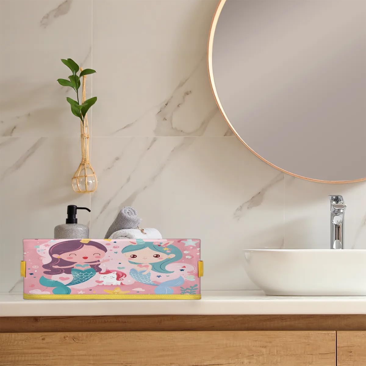 Tablerazzi Cute Cartoon Mermaid Toilet Paper Basket with Handle