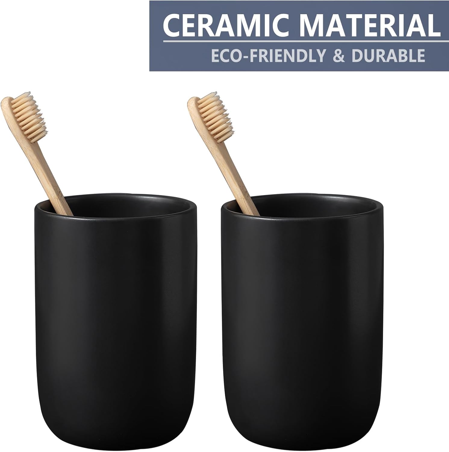 Matte Black Ceramic Toothbrush Holder - 1 Cup Reusable Bathroom Organizer