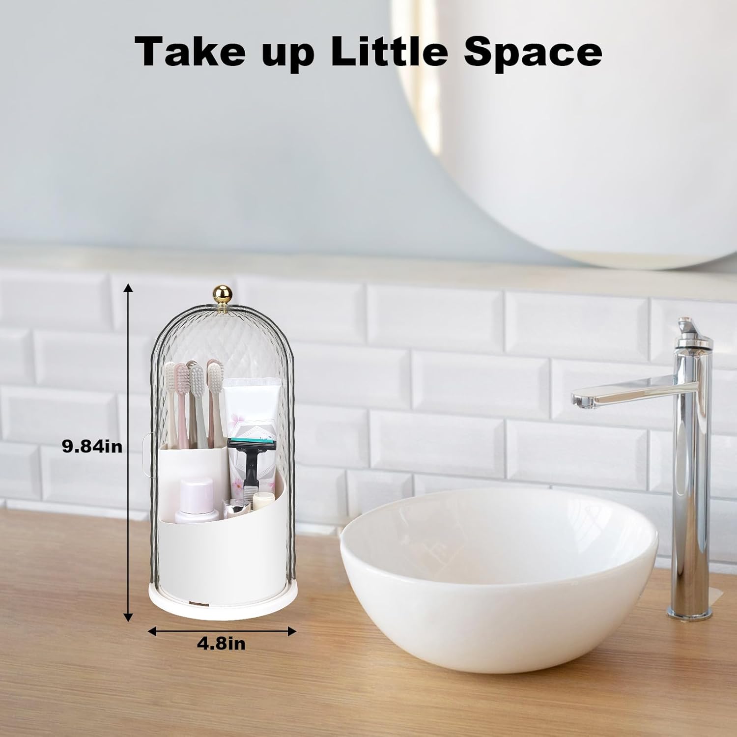Toothbrush Holder with Sliding Lid and 360 Rotation - White