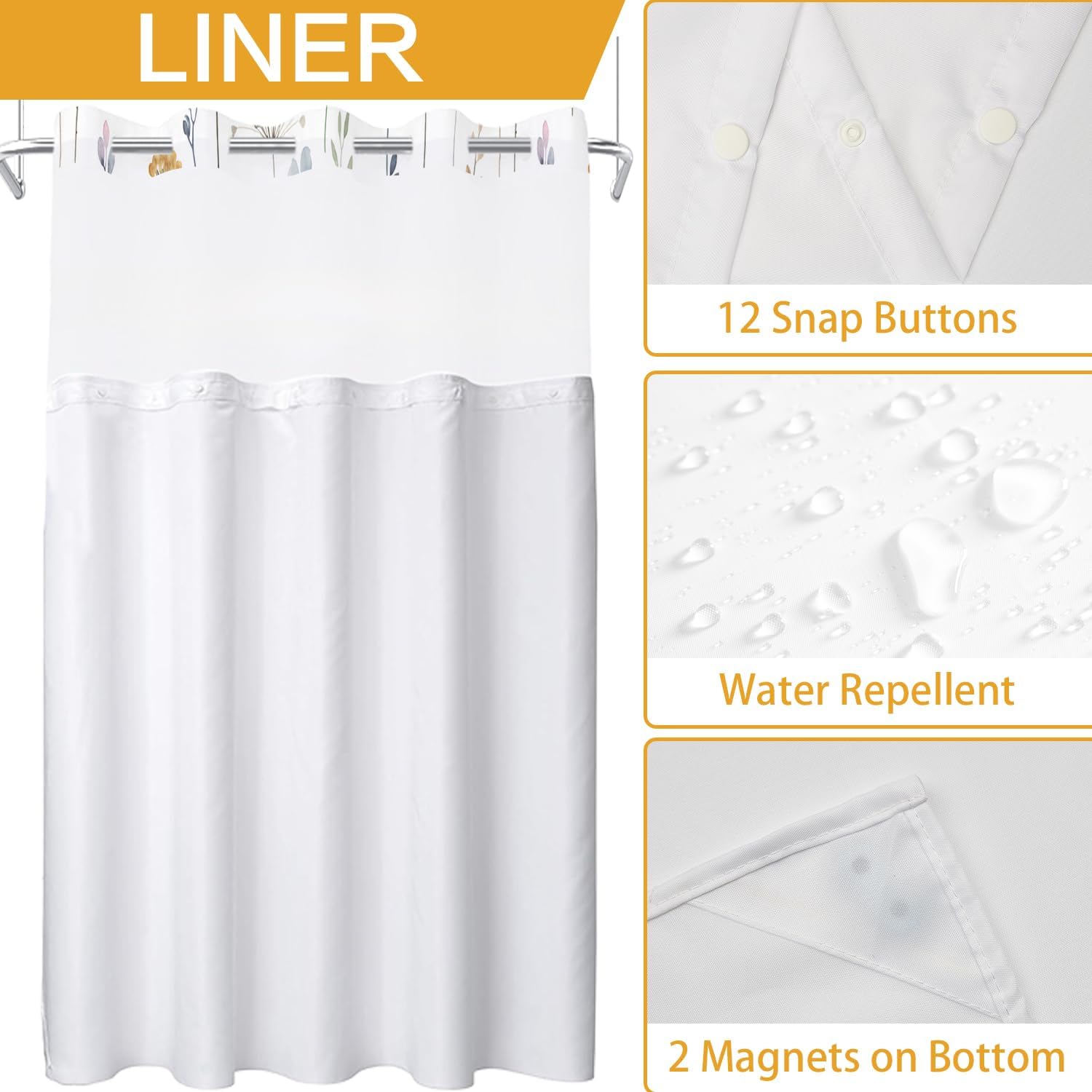DASHAN Floral Shower Curtain with Snap-in Liner