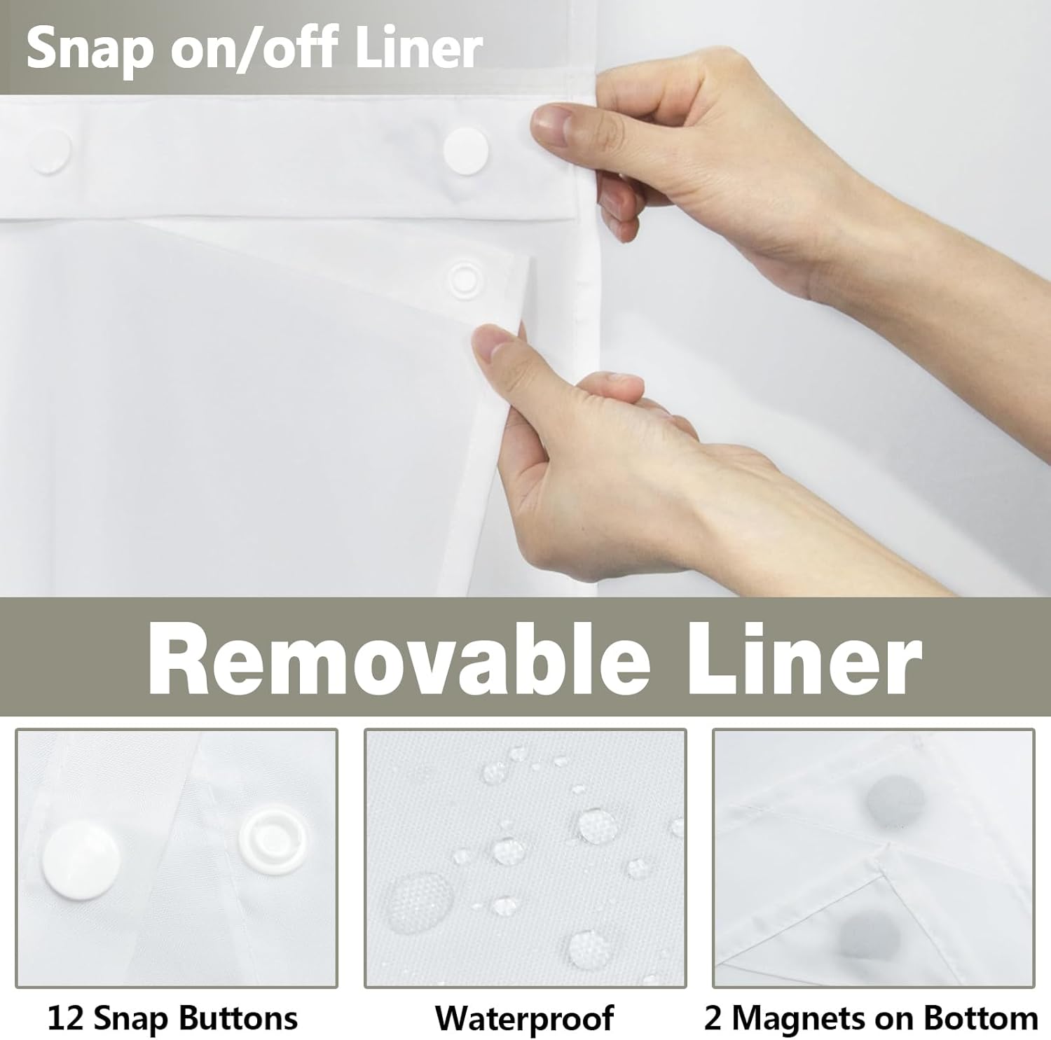 TERSUM No Hook Shower Curtain Set Grey 71x74 Inch