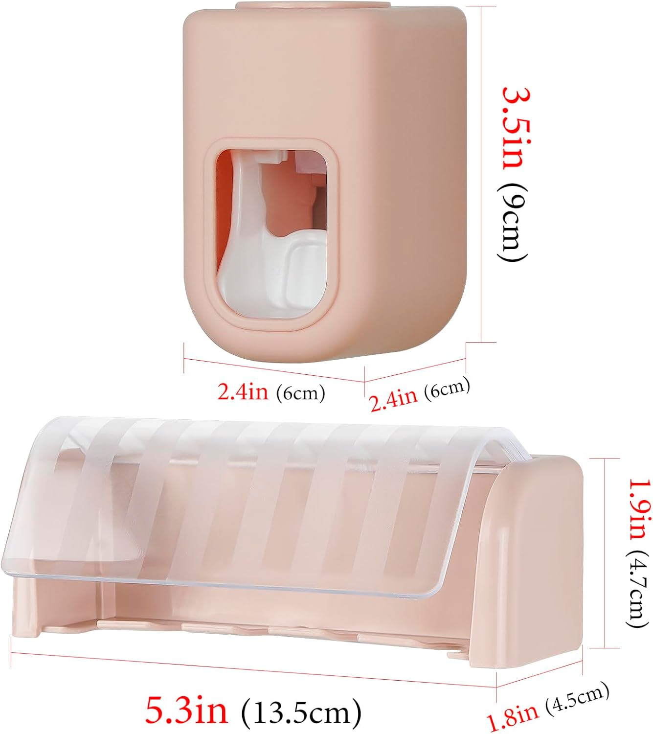 5 Slots Wall Mount Toothbrush Holder with Cover and Dispenser Pink