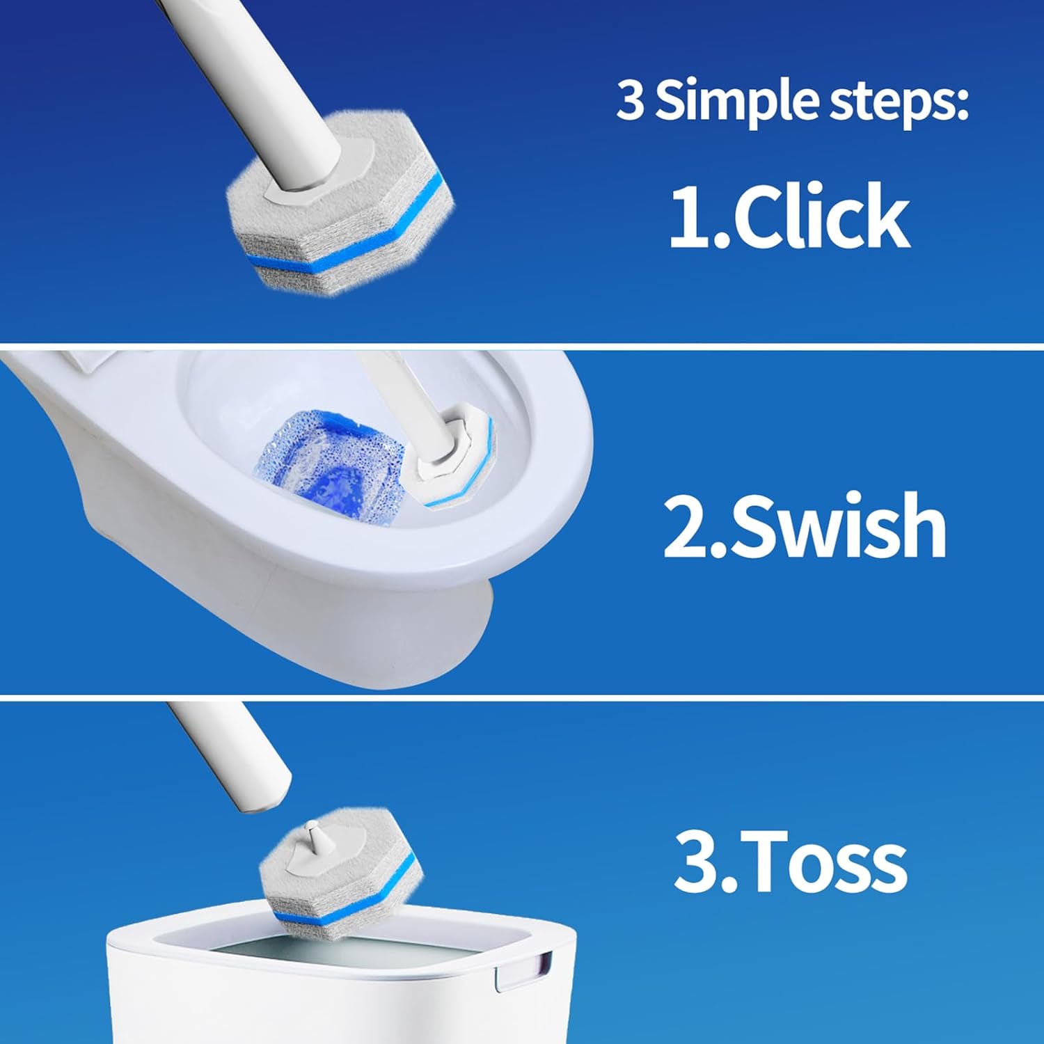 Hohoky 60pc Toilet Brush Refills 6 Groups of 10 Compatible with All Systems