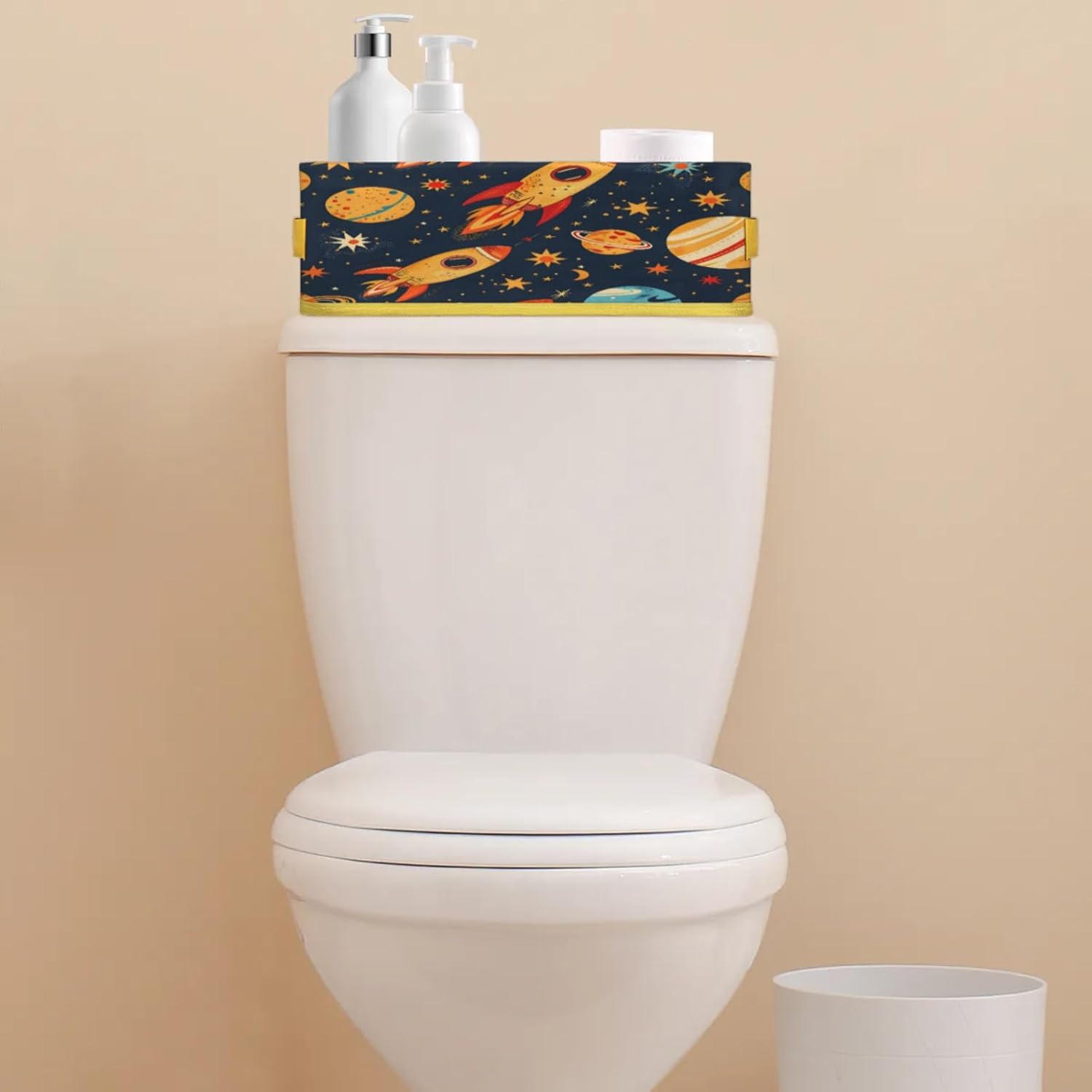 Space Planet Rockets Toilet Paper Basket with Handles 1