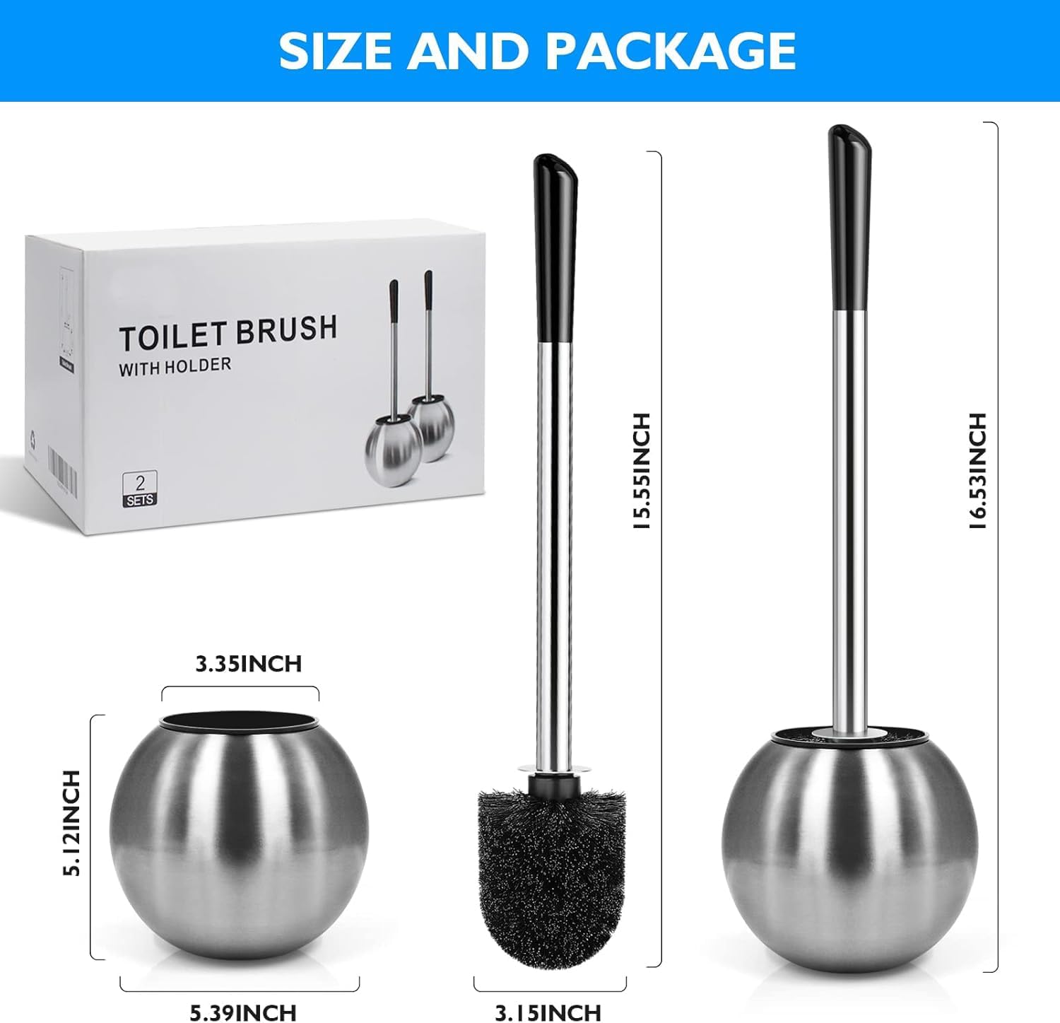 Wsedor Toilet Brush and Holder 2 Pack
