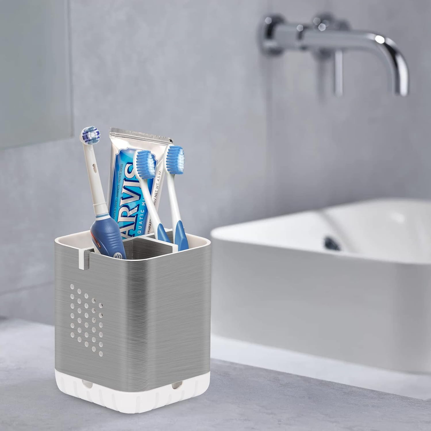 Boperzi 3-Slot Toothbrush Holder with Drainage and Divider