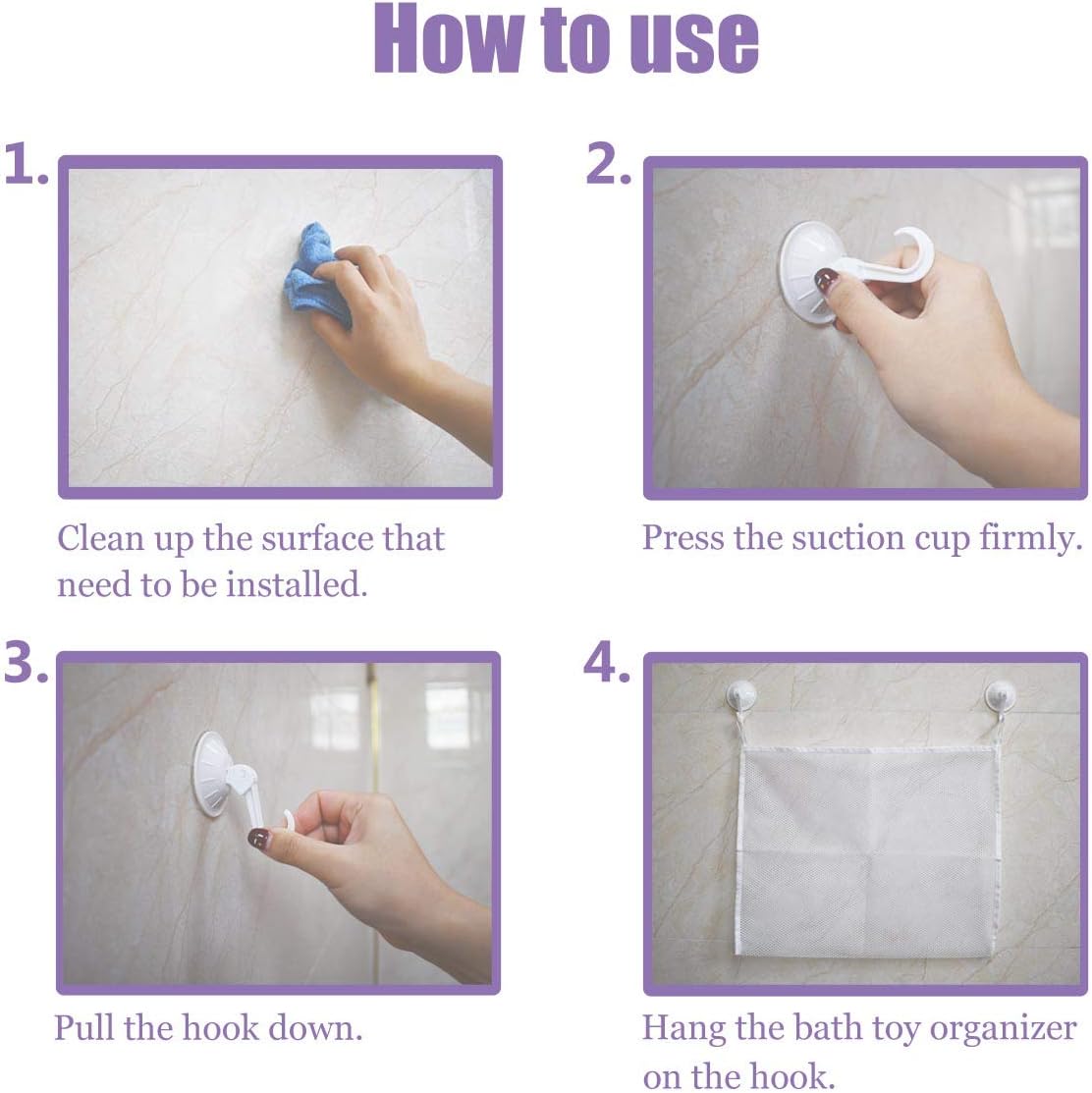 TTSAM Bath Toy Organizer with 6 Suction Hooks