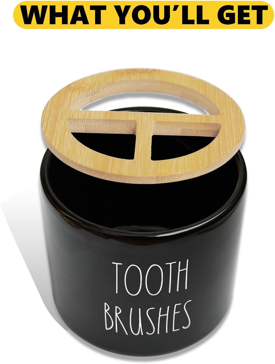 CHONIC Farmhouse Toothbrush Holder with Bamboo Lid 1