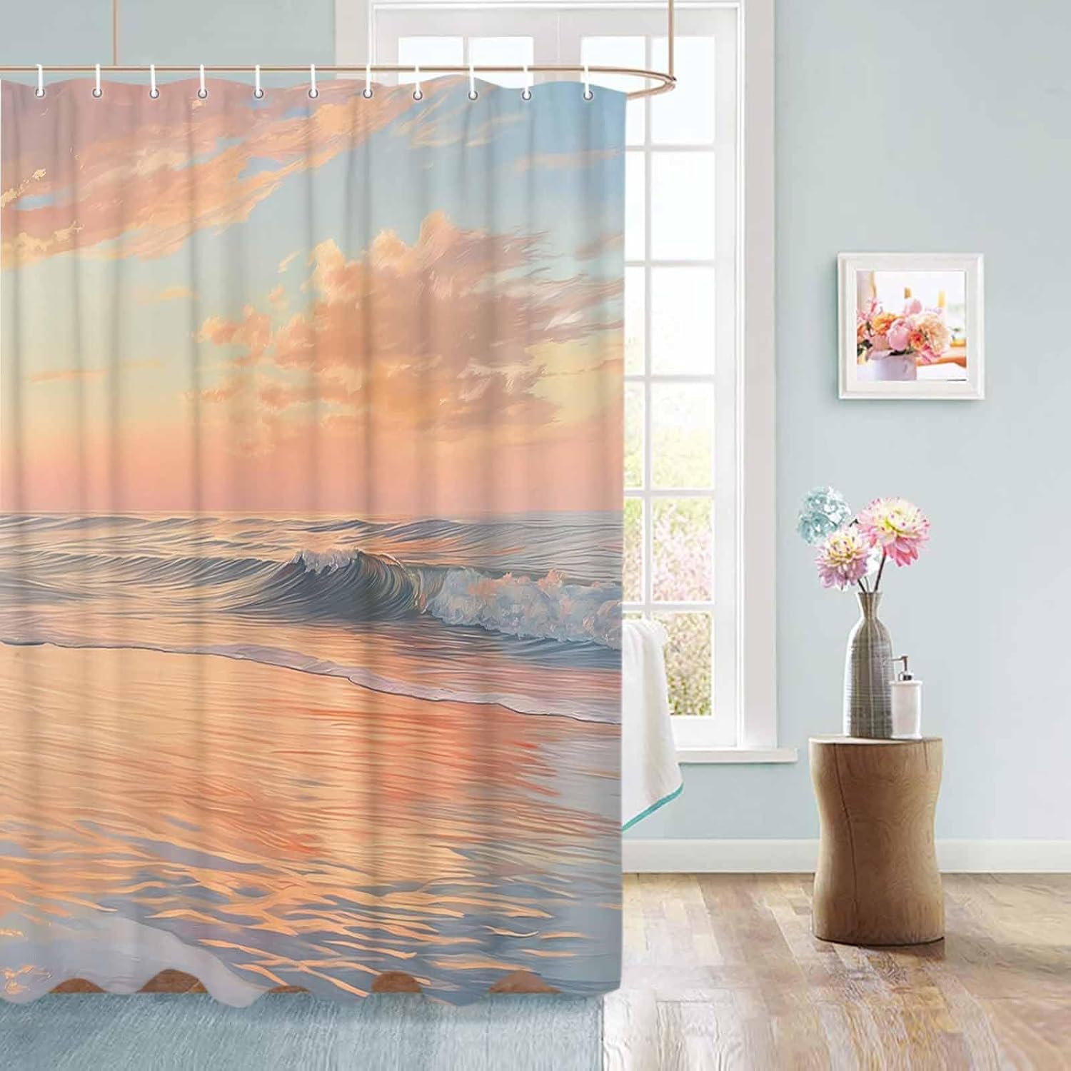 72 Sunset Beach Shower Curtain Set with 12 Hooks