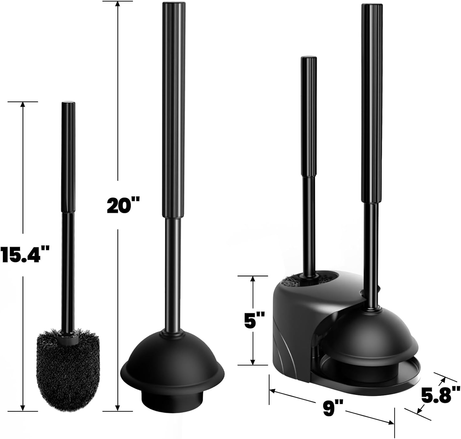 Denvlex 2Pack 2 in 1 Toilet Brush and Plunger Set