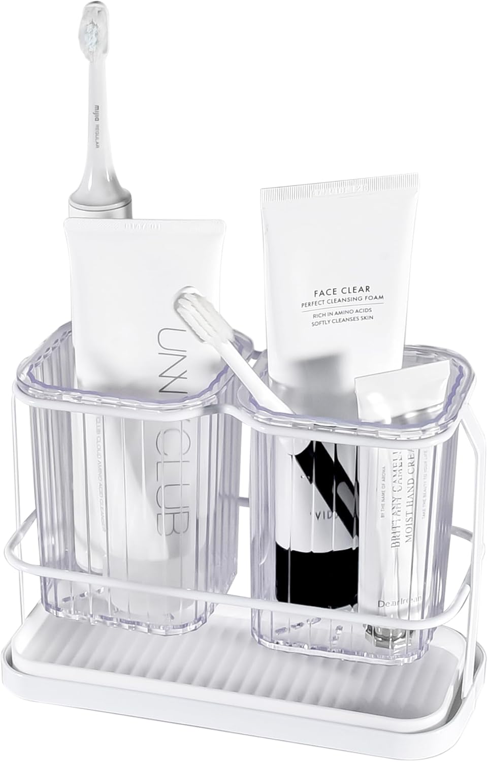 KONE Clear Toothbrush Holders for Bathroom with 2 Cups