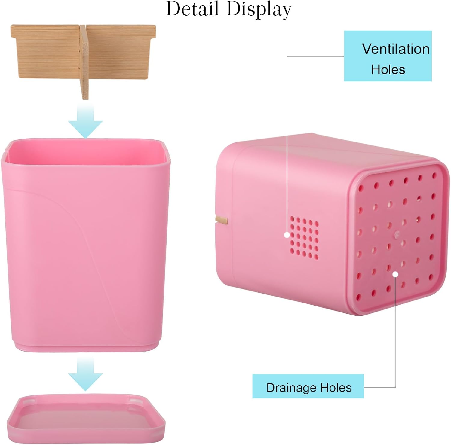 Heagoale Electric Toothbrush Holder with Bamboo Dividers 3 Slots Pink