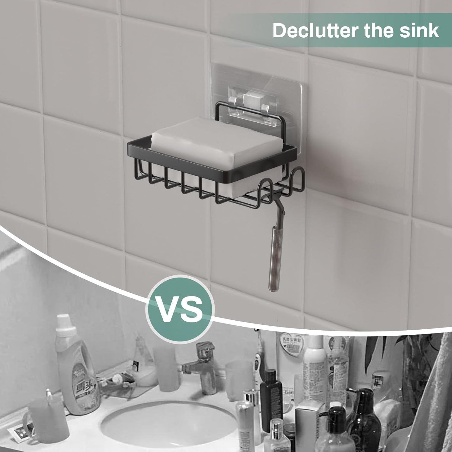 Adhesive Soap Bar Holder with 2 Hooks for Shower Wall 1