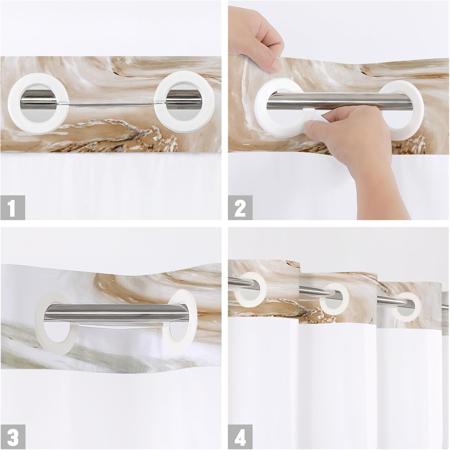 MitoVilla Modern Abstract Marble Shower Curtain Set with Snap-in Liner