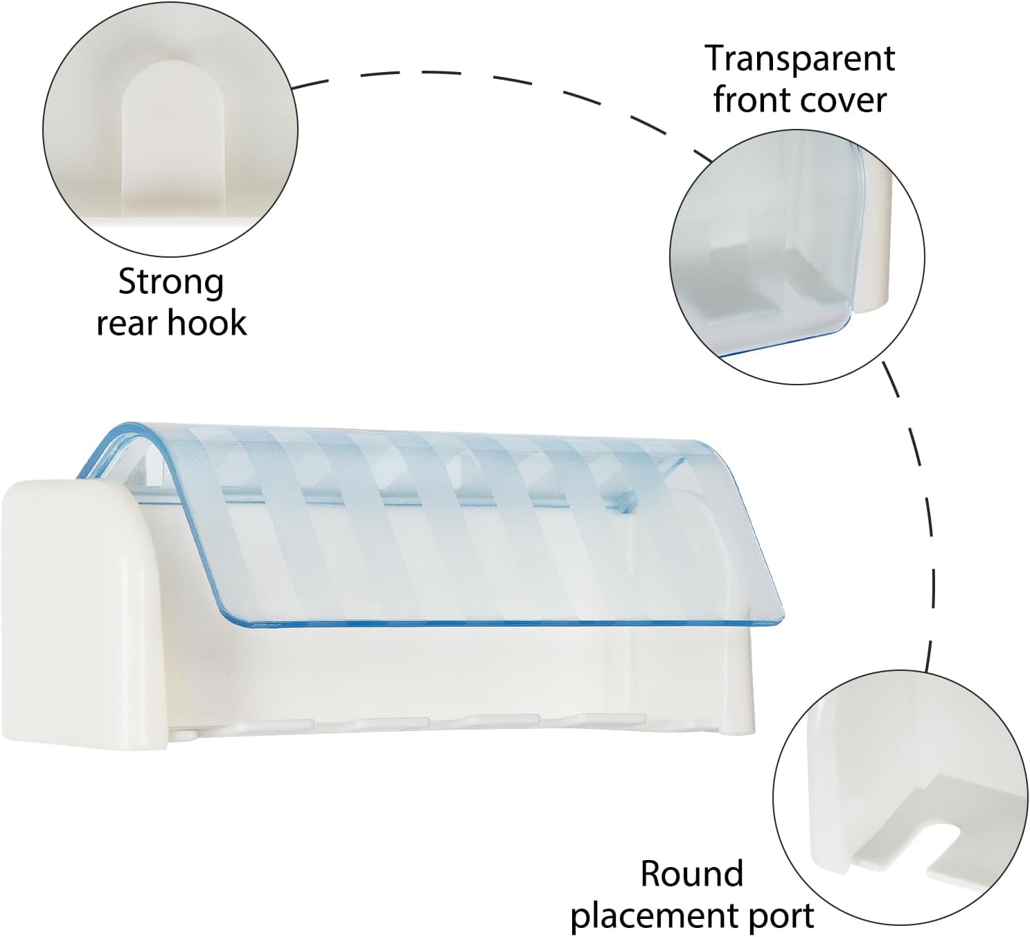 5 Slots Wall Mount Toothbrush Holder with Cover White Blue