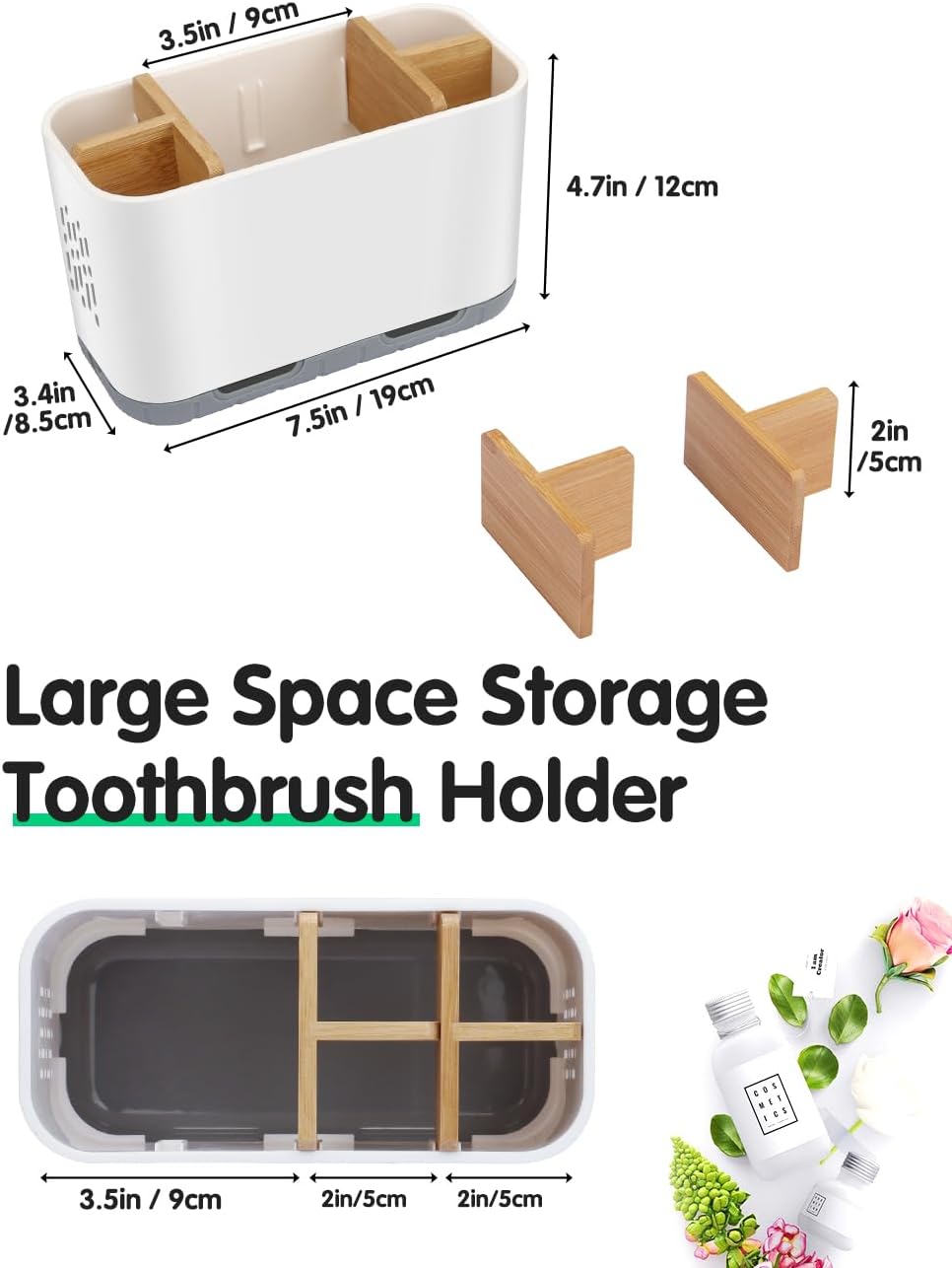 GFWARE Bamboo Toothbrush Holder with Drainage and Ventilation