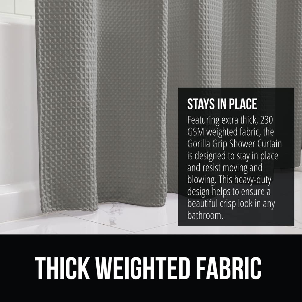 Gorilla Grip Bath Mat Set and Waffle Shower Curtain Bundle in Gray