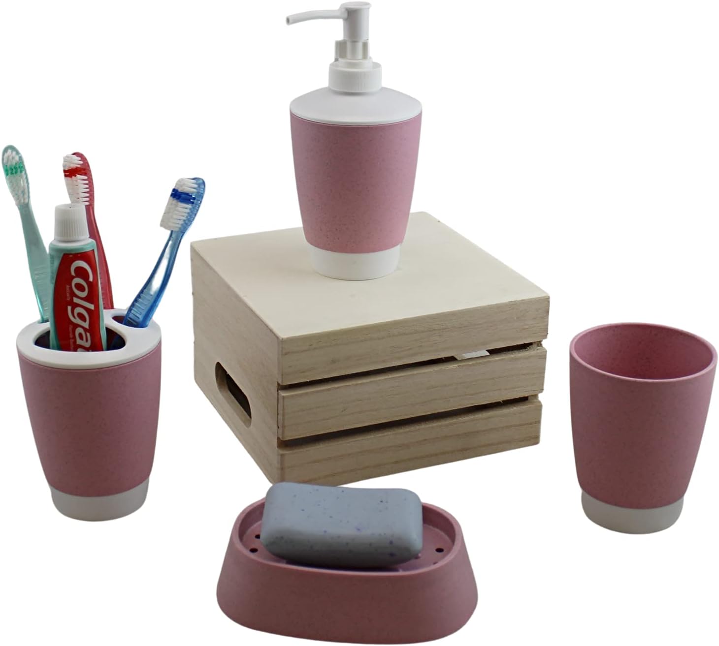 4 Piece Bathroom Accessories Set - Bubble Gum Pink
