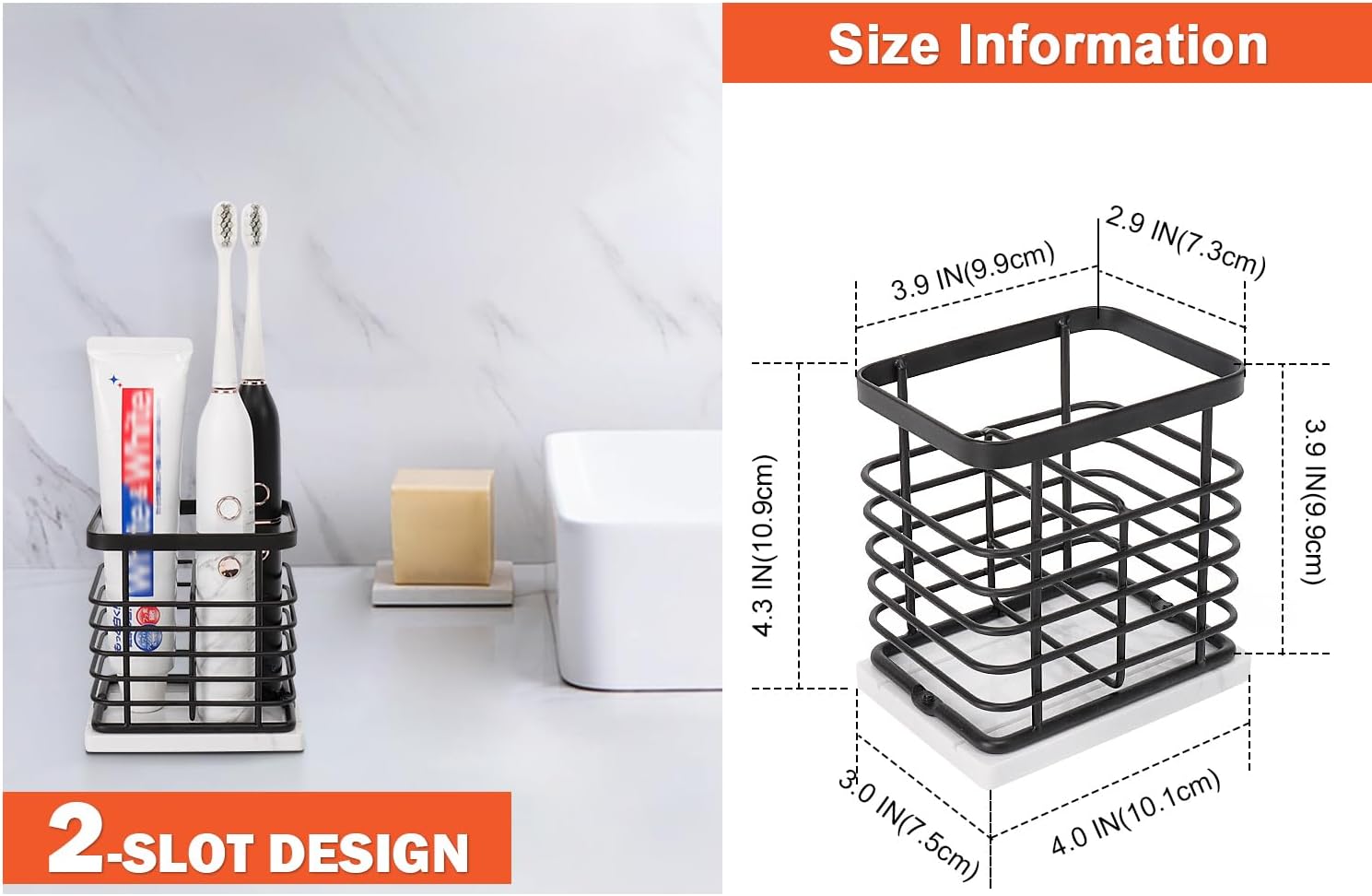 HarJue Toothbrush Holder with Marble Base and 2 Slots