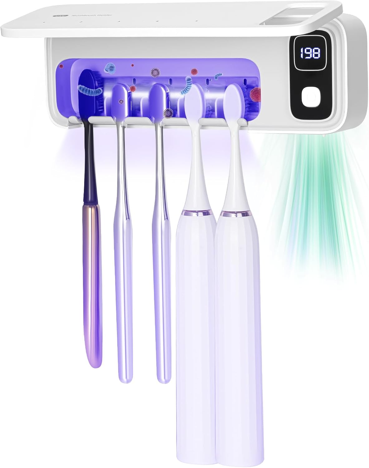 ECTEST Wall Mounted Toothbrush Holder with UV Light 5 Slots Rechargeable Sanitizing Case