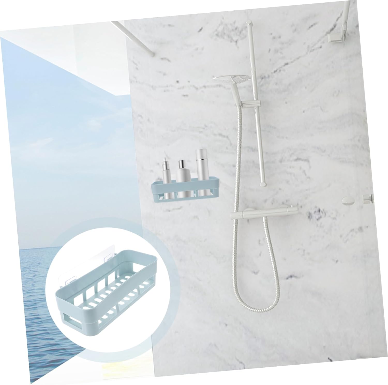 Amosfun Adhesive Shower Caddy with Dry Storage