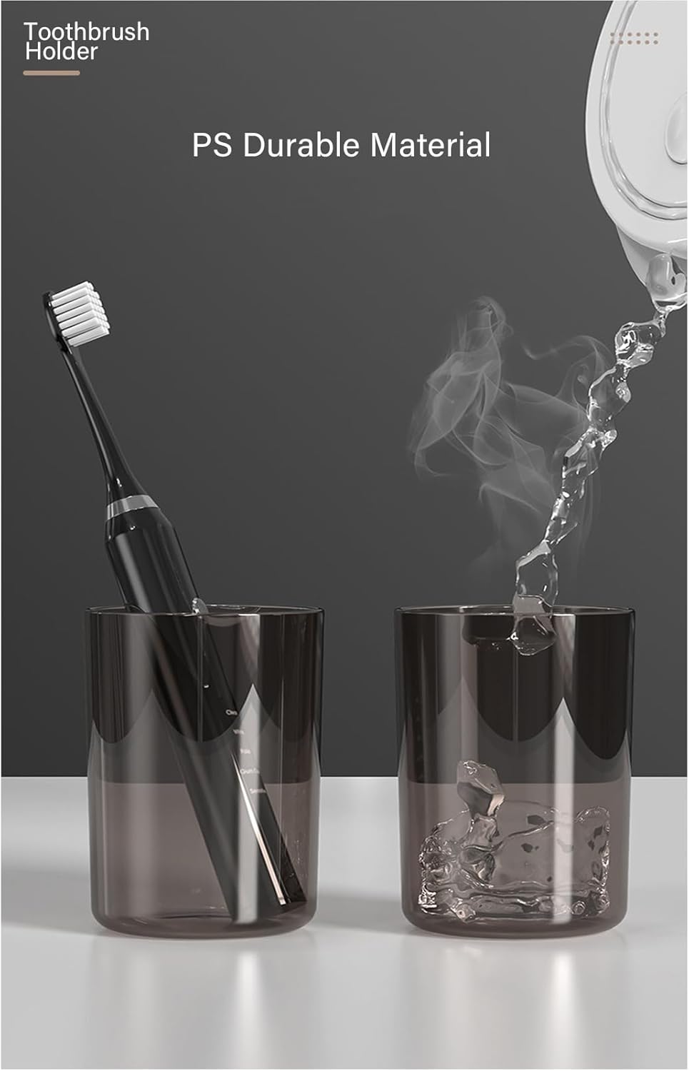 MYLAMZAL Toothbrush Holder with 2 Cups and Suction Mount - Grey