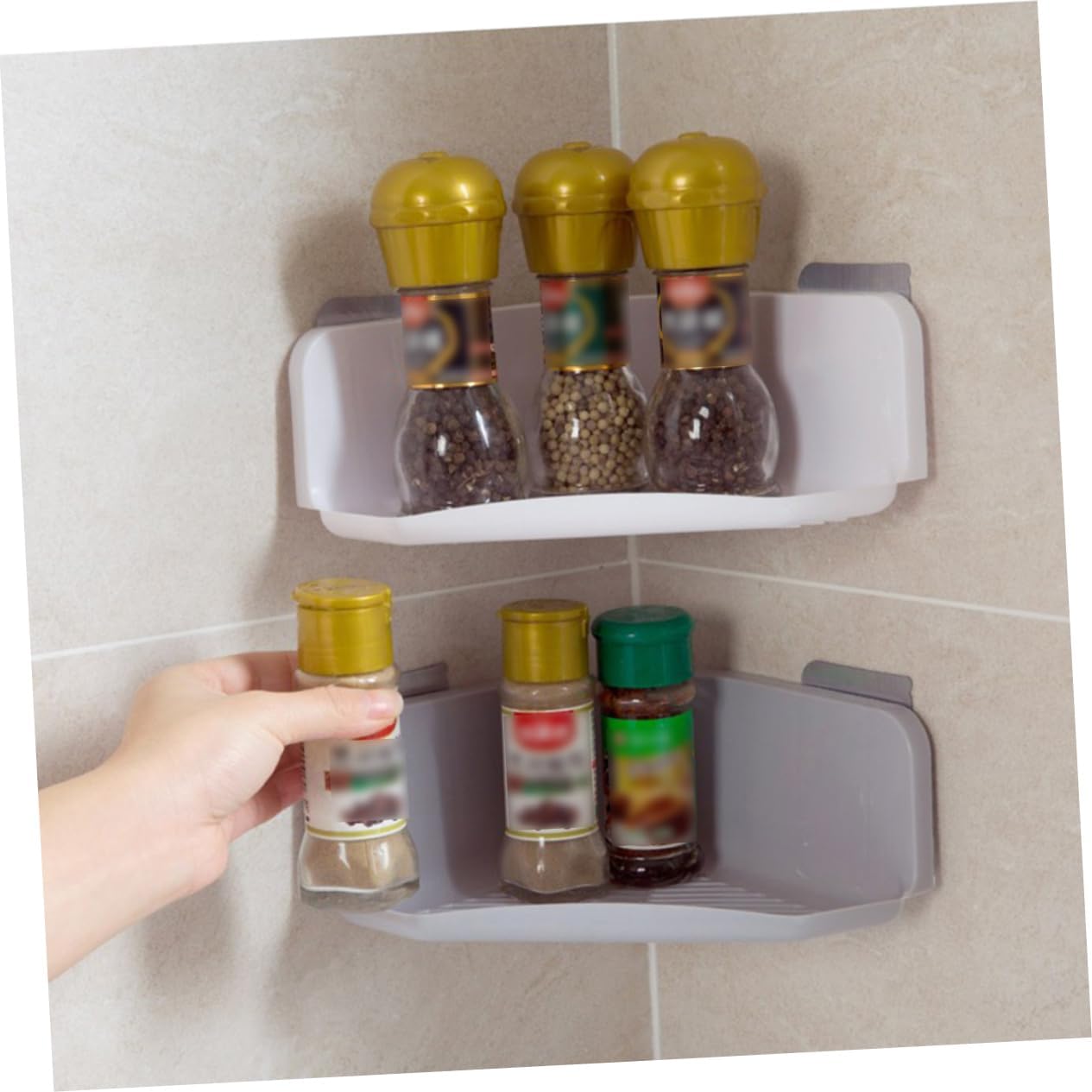 2pcs No Punching Triangle Storage Rack for Bathroom and Kitchen