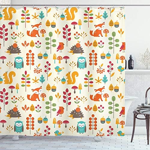 Ambesonne Cartoon Shower Curtain Set with Hooks 69 x 70