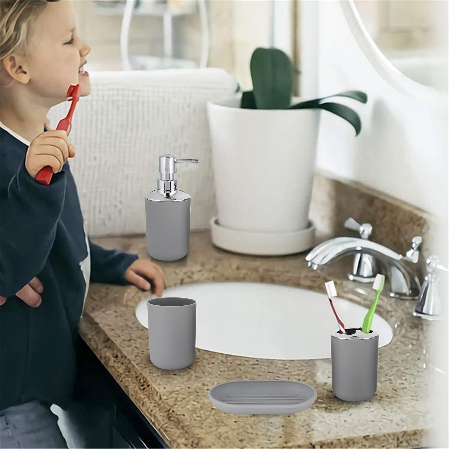 4 Piece Bathroom Accessory Set in Gray