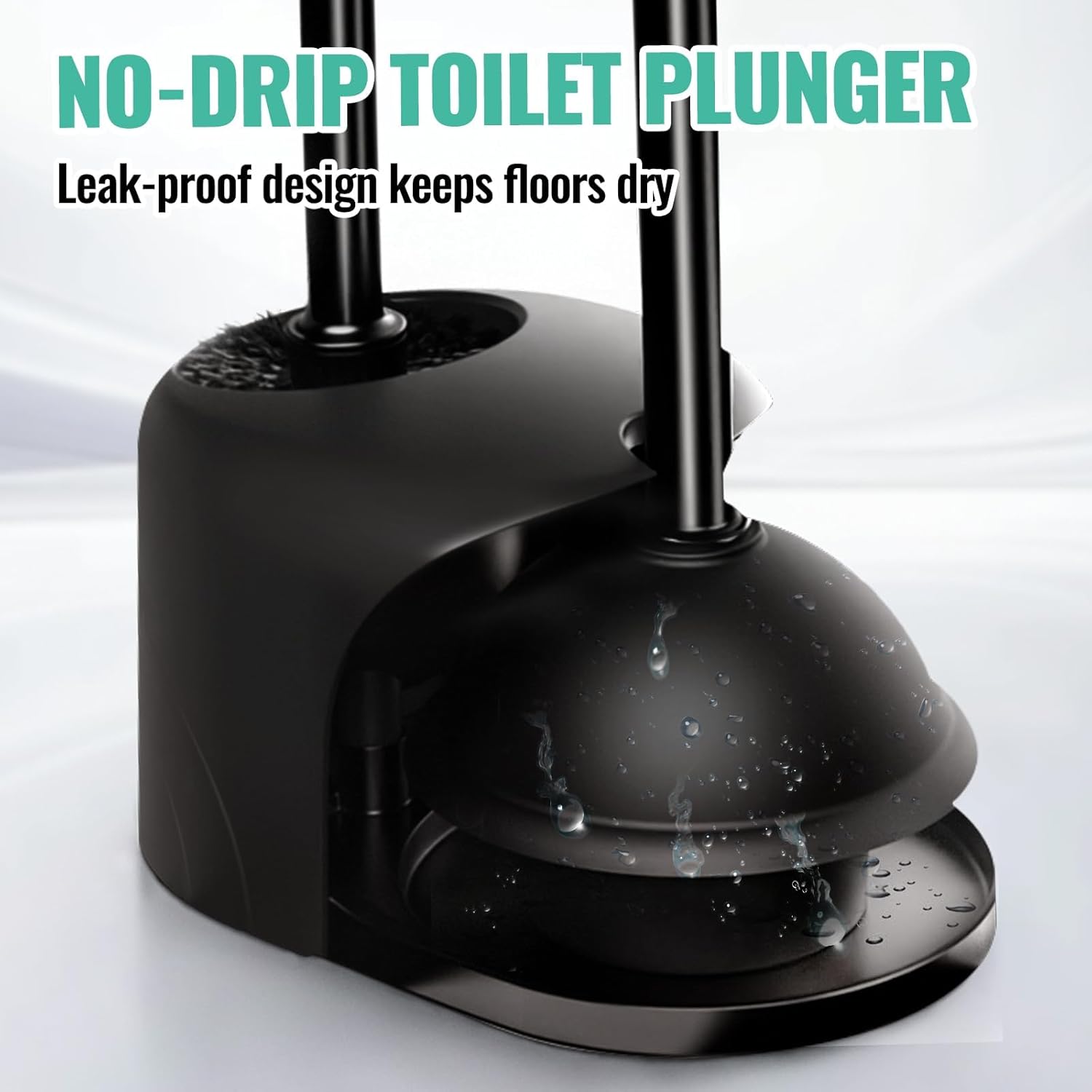 3 in 1 Toilet Brush Plunger Set with Holder and Crevice Cleaner - Black