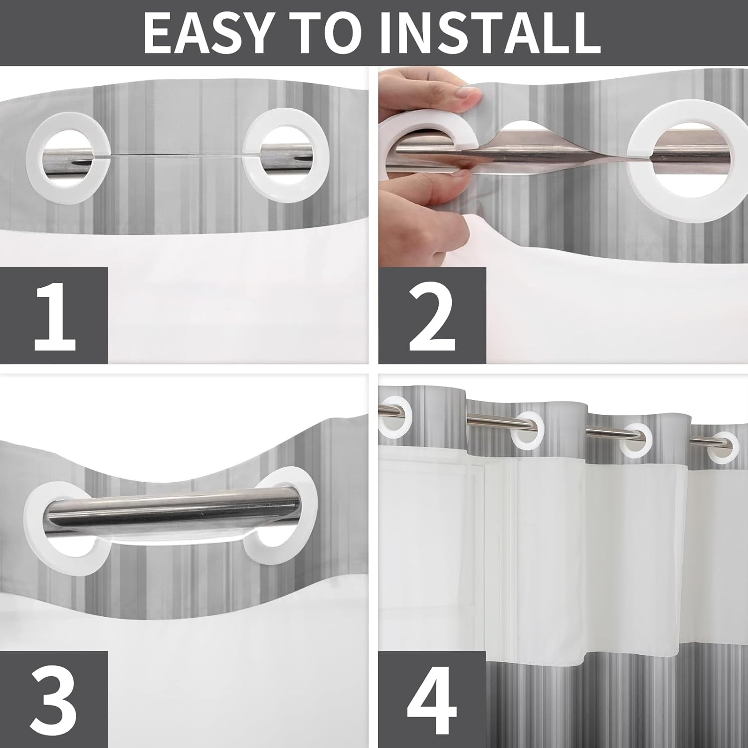 Guassi No Hook Shower Curtain with Snap-in Liner Set