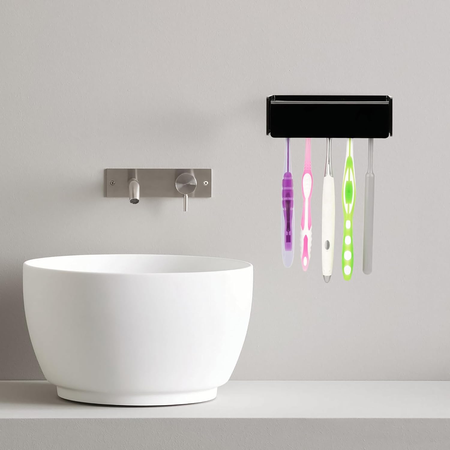 5 Slots Wall Mount Toothbrush Holder with Cover Black