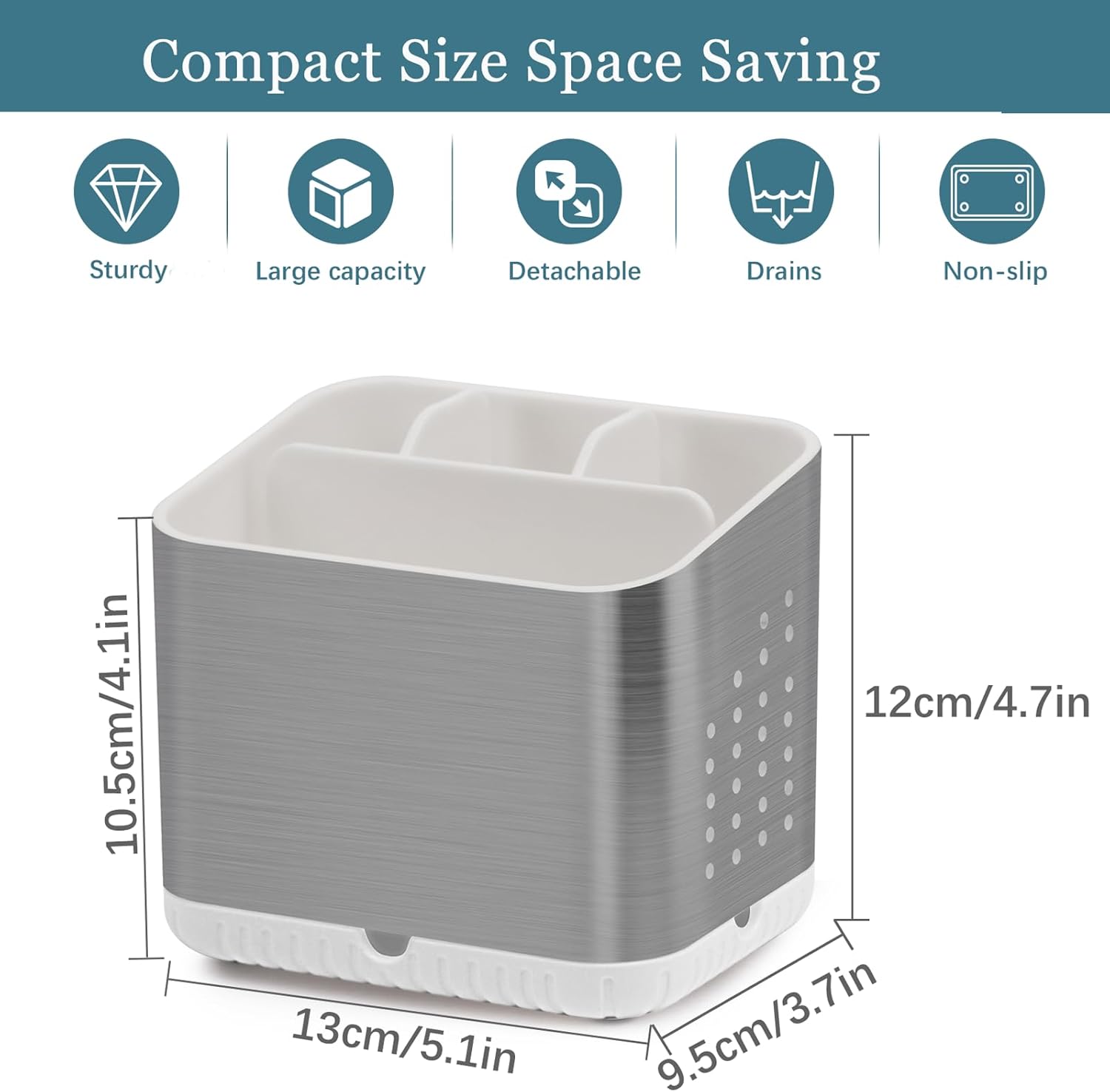 Brushed Nickel Toothbrush Holder for Bathroom Multifunctional Organizer Non-Slip Drainage