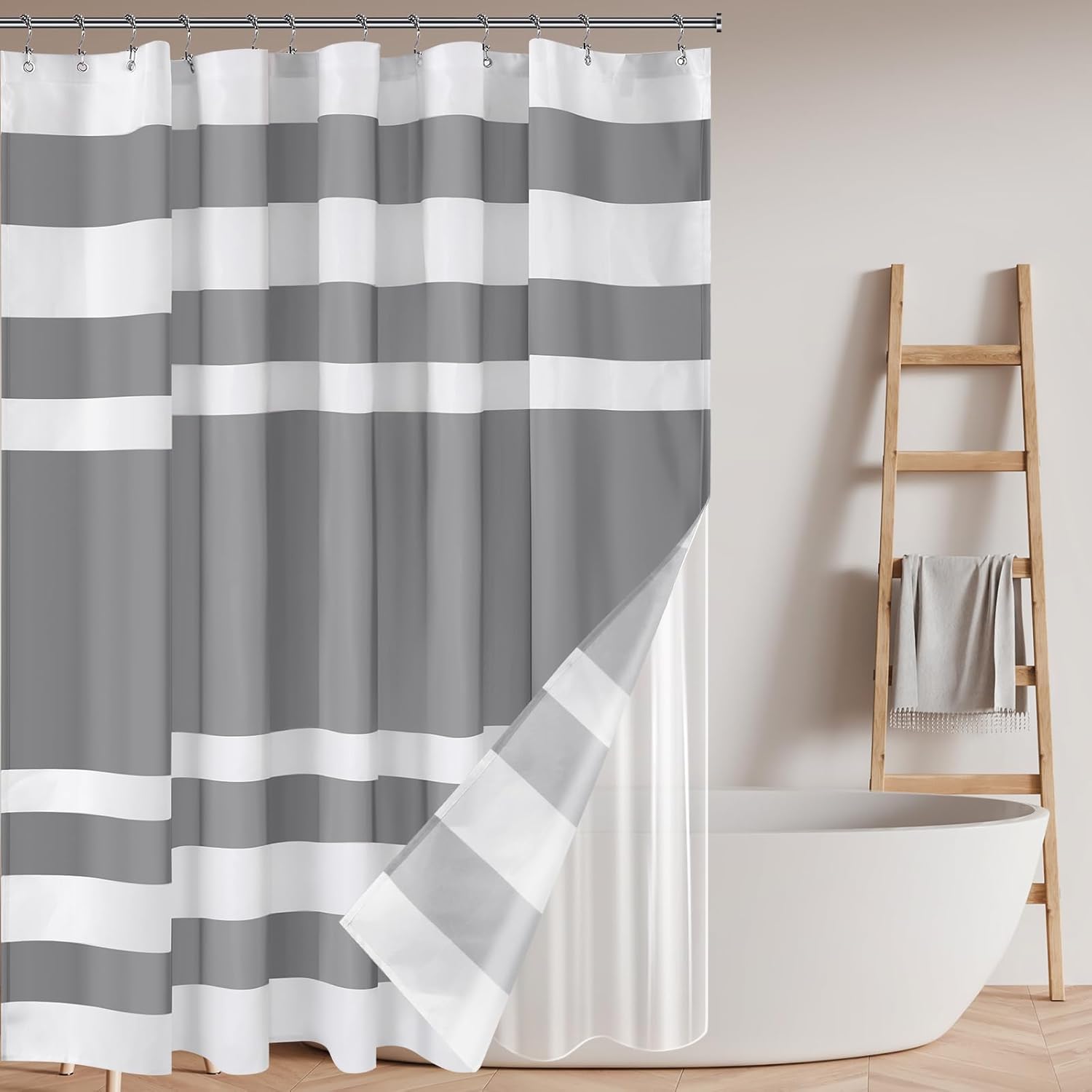 Tranqun Boho Farmhouse Shower Curtain Set with Tassel and Clear Liner