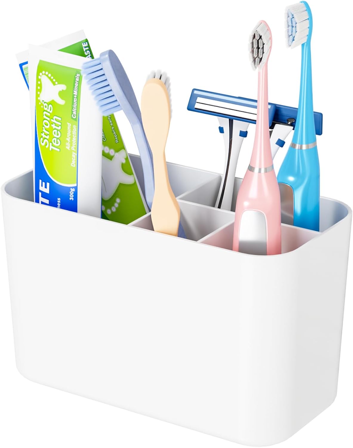 SuoXing 5 Slots Toothbrush Holder with 5 Compartments