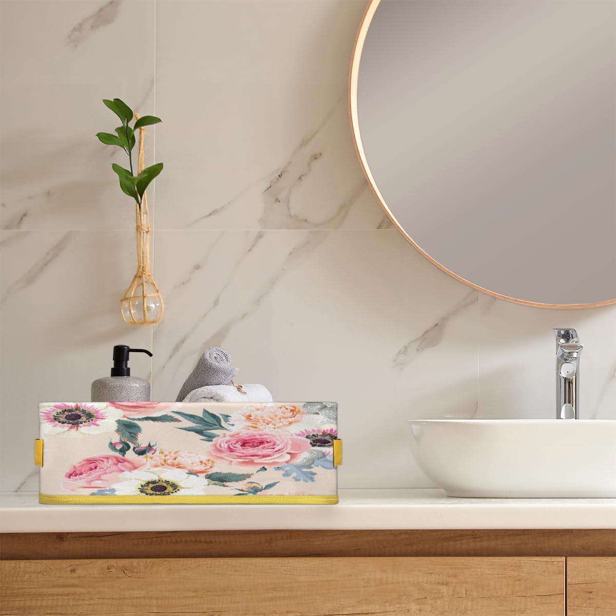 Vomwwlix Flower Peony Toilet Paper Basket Decor