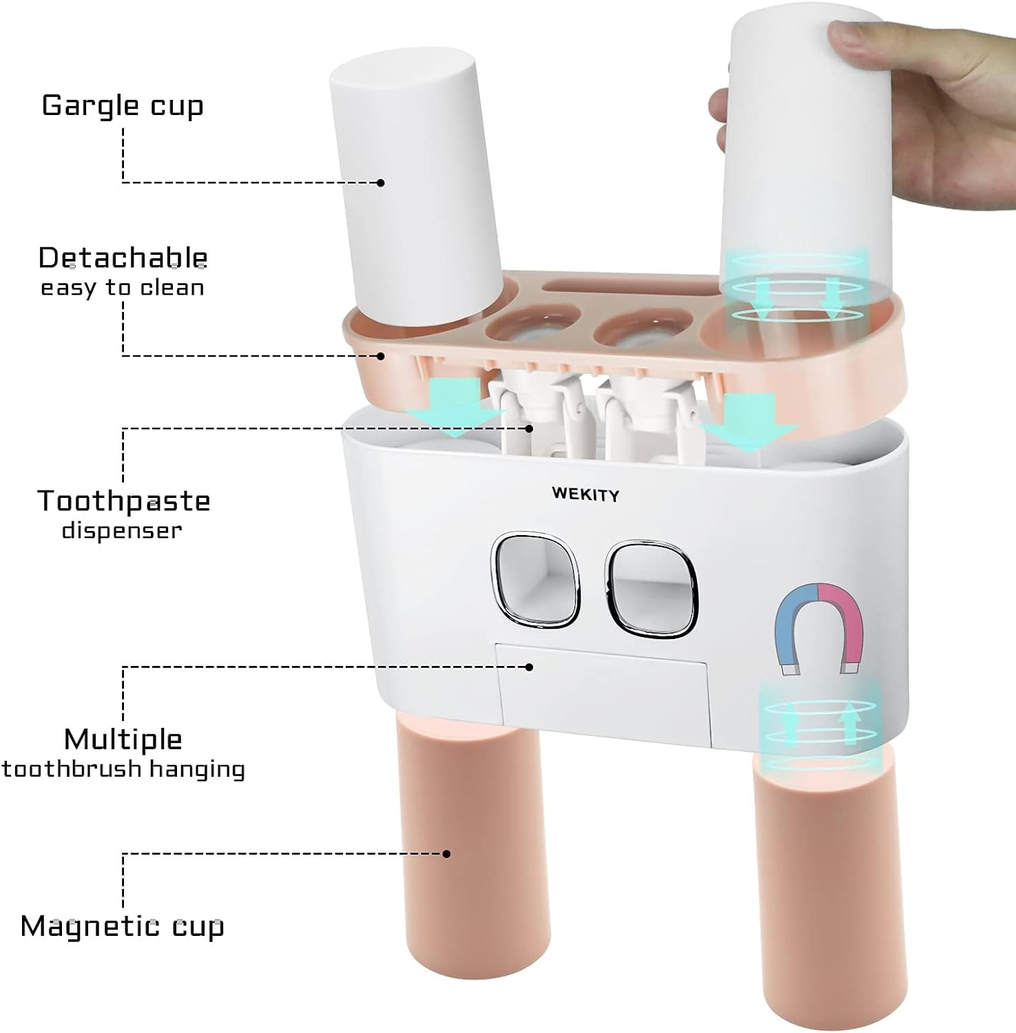 Wekity Wall Mounted Toothbrush Holder with 5 Slots and 4 Cups