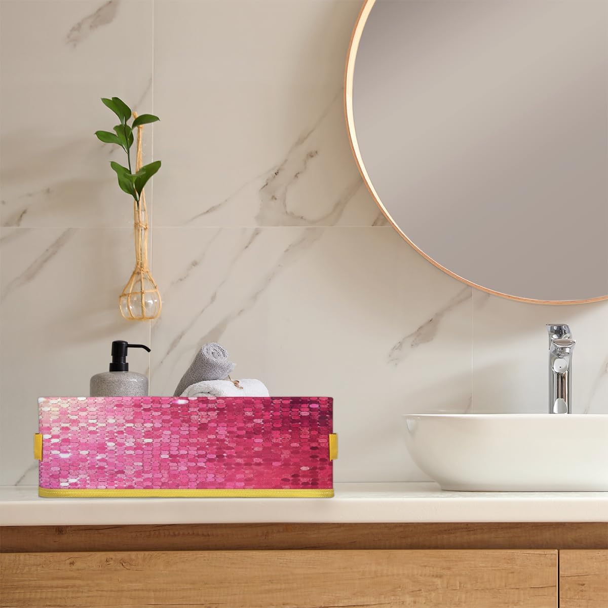 Pink Polka Dots Toilet Paper Storage Basket with Handle