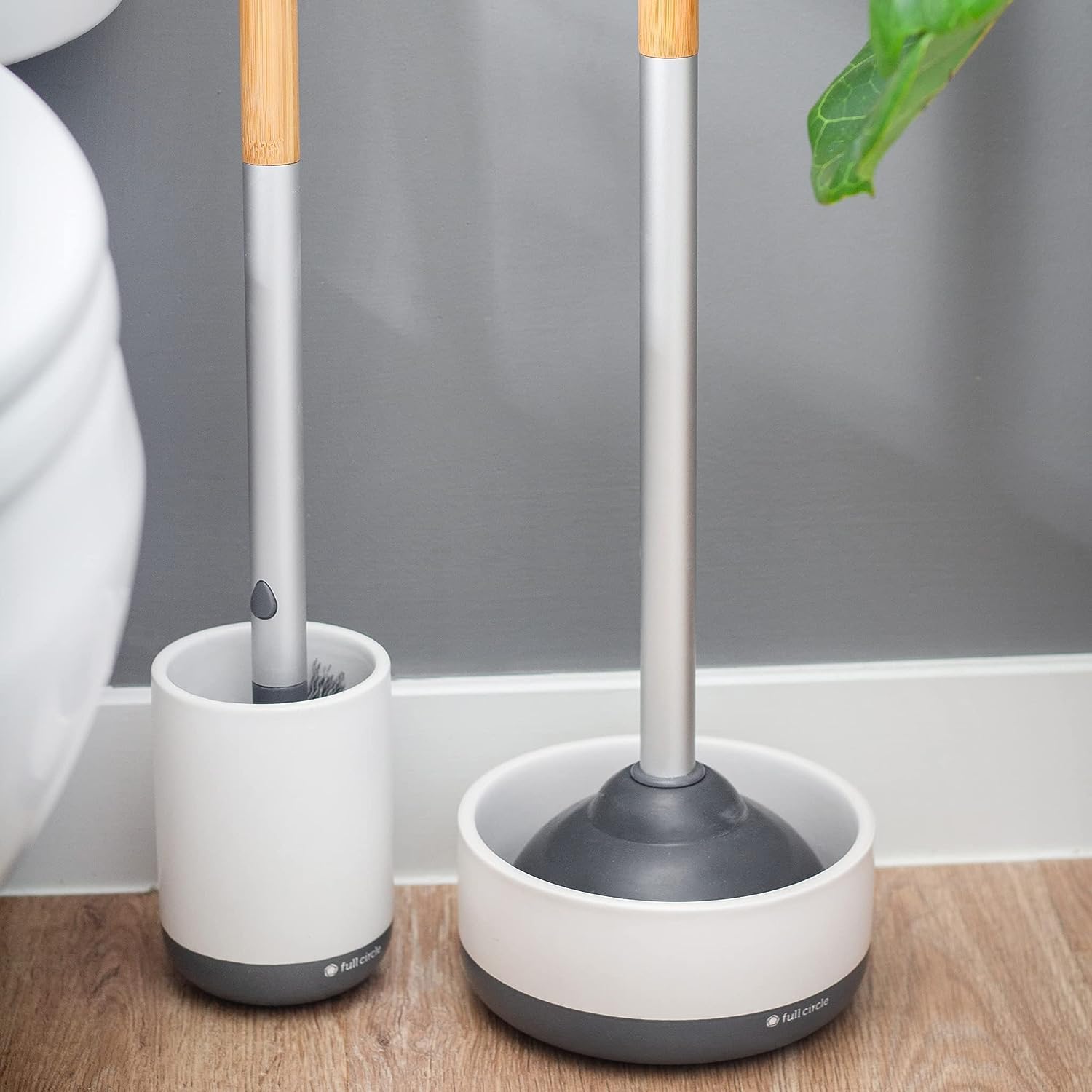 Full Circle Scrub Queen Toilet Brush with Ceramic Holder and Diatomaceous Earth Disk