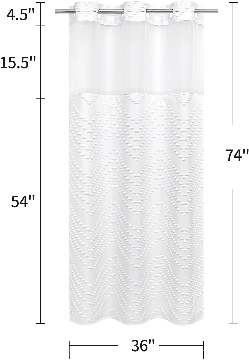 White Small Stall Boho Shower Curtain with Snap-in Liner 36x74