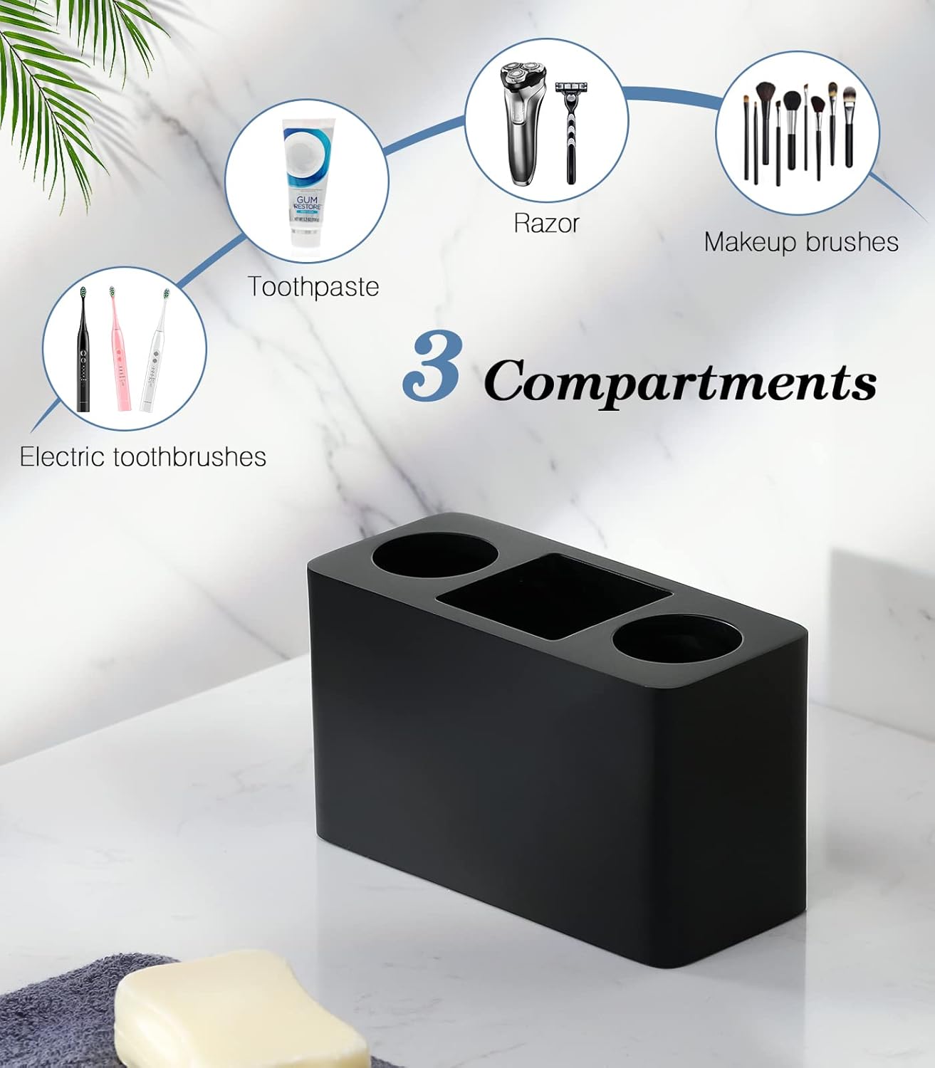 Luxspire Toothbrush Holder - Black 3 Slots