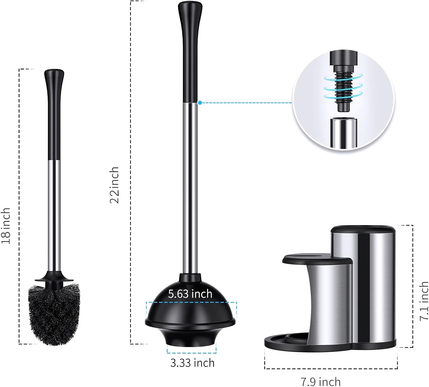 Roleader Toilet Plunger Brush Set with Covered Caddy